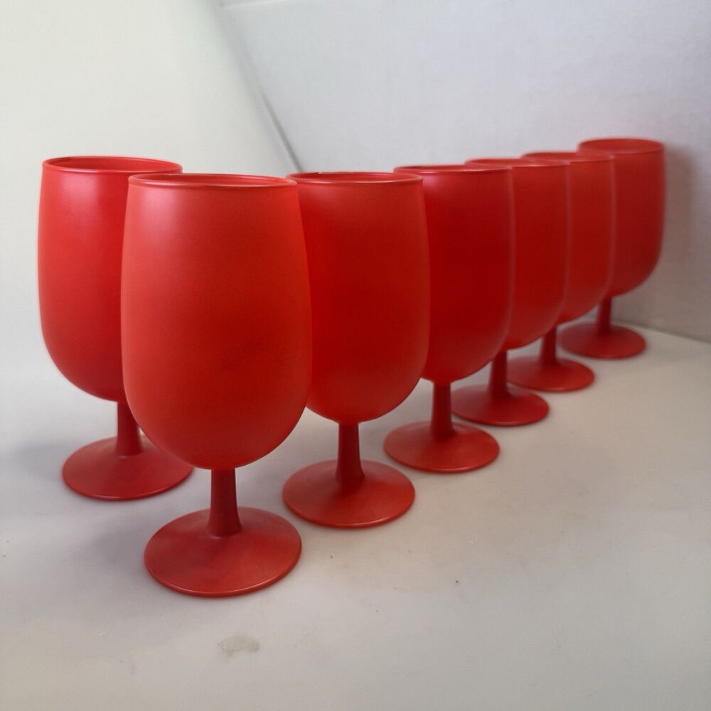 Vintage Frosted Red Wine Goblets Set 7 Blendo Style MCM Glass 7oz 6.5" Tall